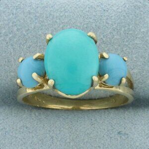 Three Stone Turquoise Ring in 14k Yellow Gold